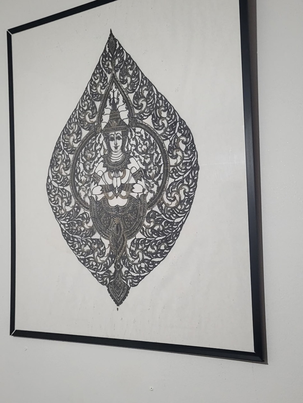 Vintage Thai Leather Filirgree Shawdow Art. Buddhist Leaf Wall Art On Leather